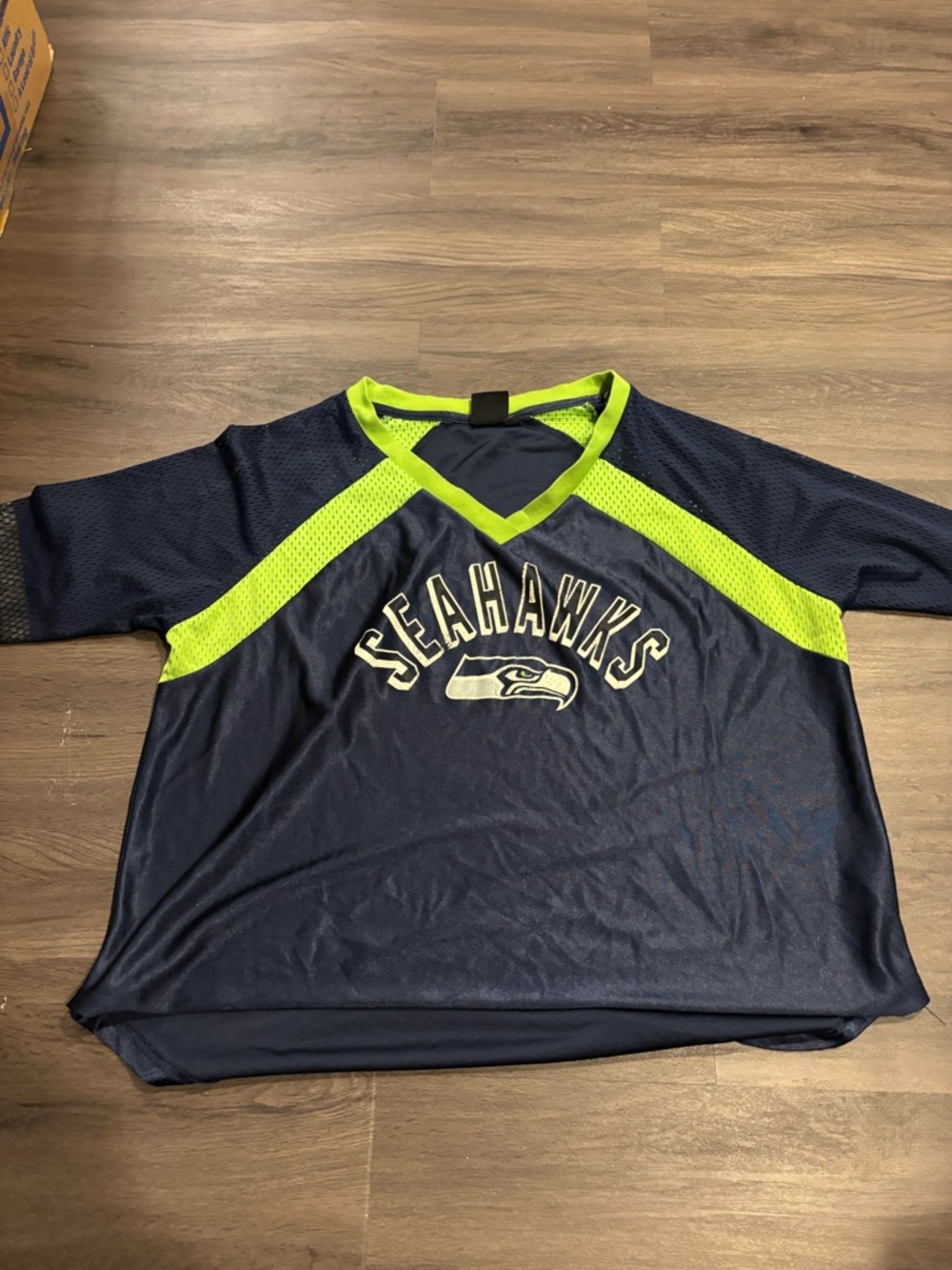 NFL Seahawks Navy and Neon Green Short Sleeve Women's Jersey